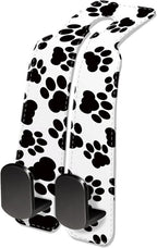 Car Seat Headrest Hook, Universal Leather Cute Hanger Holder Hook, Storage Organizer Interior Accessories for Purse Bags Handbag Black White Dog Paws