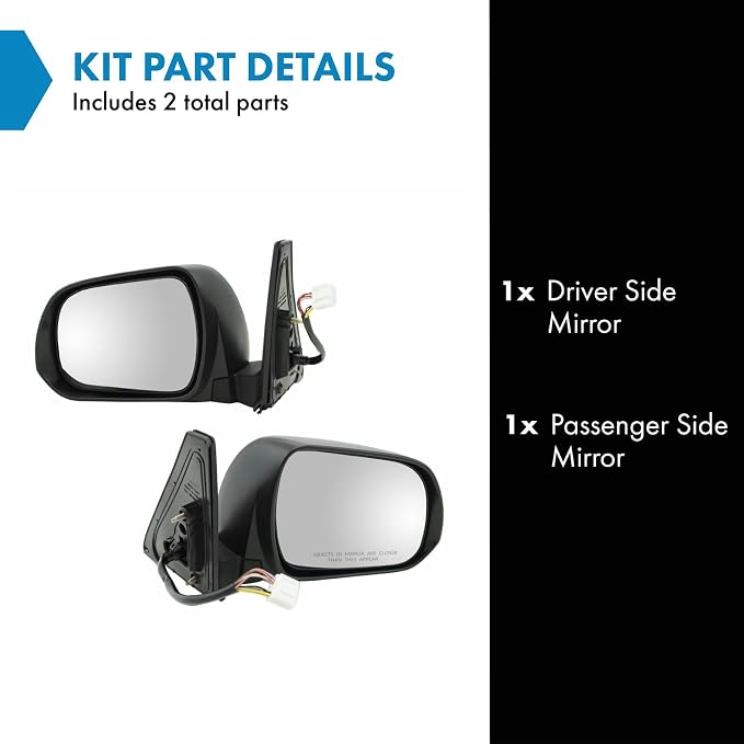 2 Piece Driver and Passenger Side Mirror Assembly Set Electric Adjustment Heated No Memory Puddle Light Black Compatible with 2010-2013 Toyota 4Runner TO1320263 TO1321263