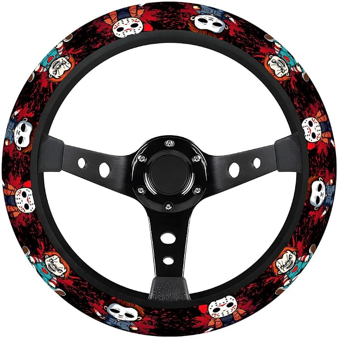 Horror Character Steering Wheel Cover, Non Slip Polyester Car Wheel Protector for Car SUV Truck, Universal 15 Inch