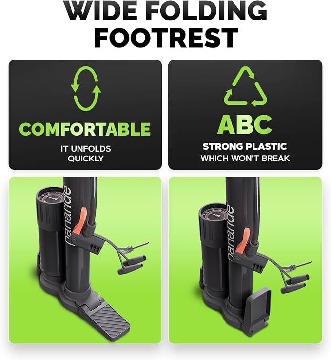 Bike Pump Floor Pressure Gauge, Advanced Bike Tire Inflator, Bicycle Hand Air Pump with Dual Presta and Schrader Valves, Handheld Bike Pump, Suitable for Road and Mountain Bikes, Baby Stroller, Balls