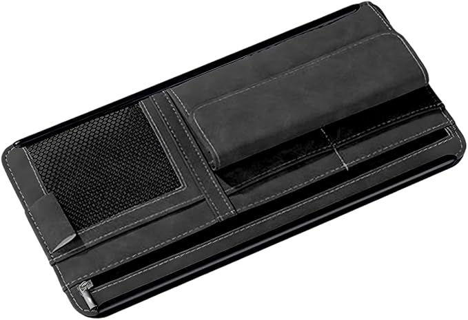 Car Sun Visor Organizer, Multi-Pocket Vehicle Sun Visor Storage Pouch with Sunglasses Box, Auto Interior Sunshade Eyeglasses Card Holder Organizers, Universal for SUV Sedan Truck (Black)