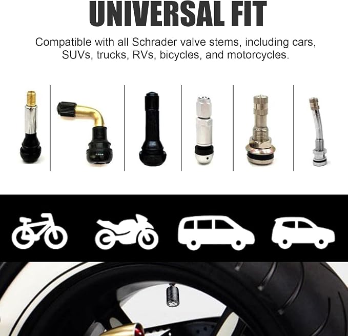 Tire Valve Stem Caps - (4 Pack) Cat Paw Print Metal Air Caps with Plastic Liner, Durable, Corrosion Resistant and Leak-Proof, Universal Fit for Cars, Trucks, Motorcycles, and Bikes - Black