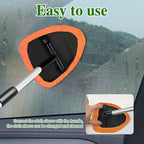 Windshield Cleaning Tool, Car Window Cleaner with Extendable Long Handle and 4 Washable Reusable Microfiber Pads, Auto Interior Exterior Auto Glass Wiper for Windshield, Universal for Cars (Orange)