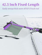42.5 Inch Car Scraper Snow Brush, 12.6 Inch Large Brush Head with Ice Scraper for Window Windshield, Portable Snow Scraper for SUV Truck Vehicle RV Auto - Purple