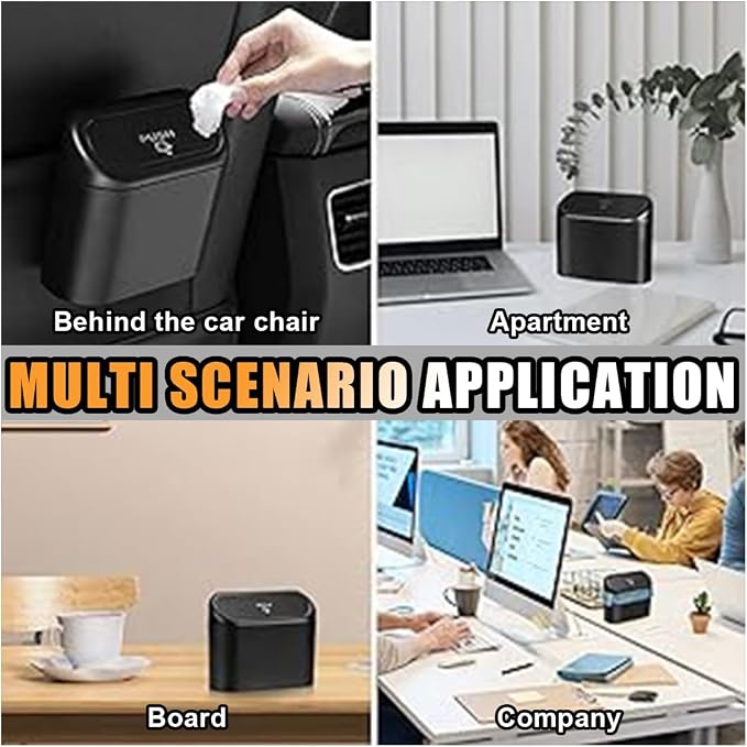 Mini Car Trash Can with Lid, Small Automotive Dustbin Garbage Container, Waterproof and Leak Resistant Car Storage Box with a roll of Plastic Trash Bags, Car Accessories Trash Bin for Vehicle, Home