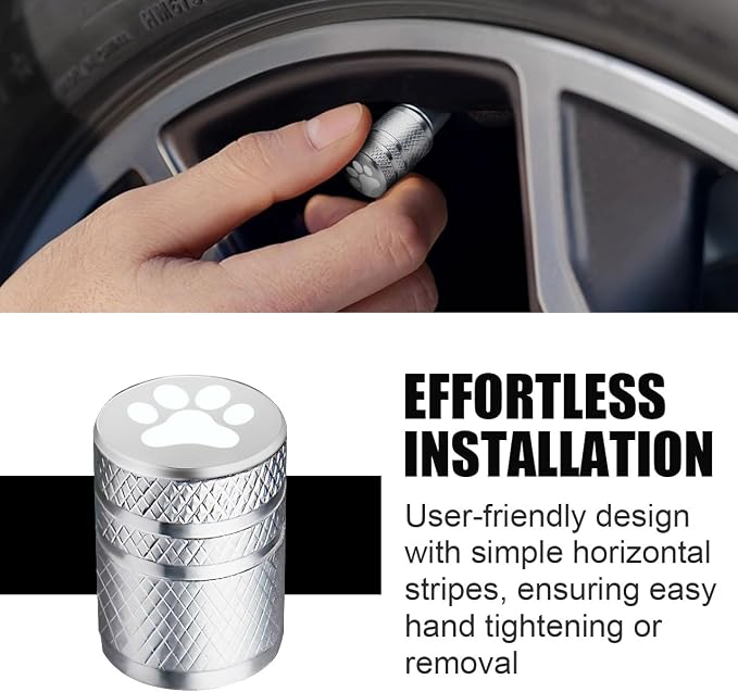 Tire Valve Stem Caps - (5 Pack) Metal Air Caps with Plastic Liner, Corrosion Resistant, Leak-Proof, Dog Cat Paw Universal Stem Covers for Cars Trucks Motorcycles and Bikes - Silver