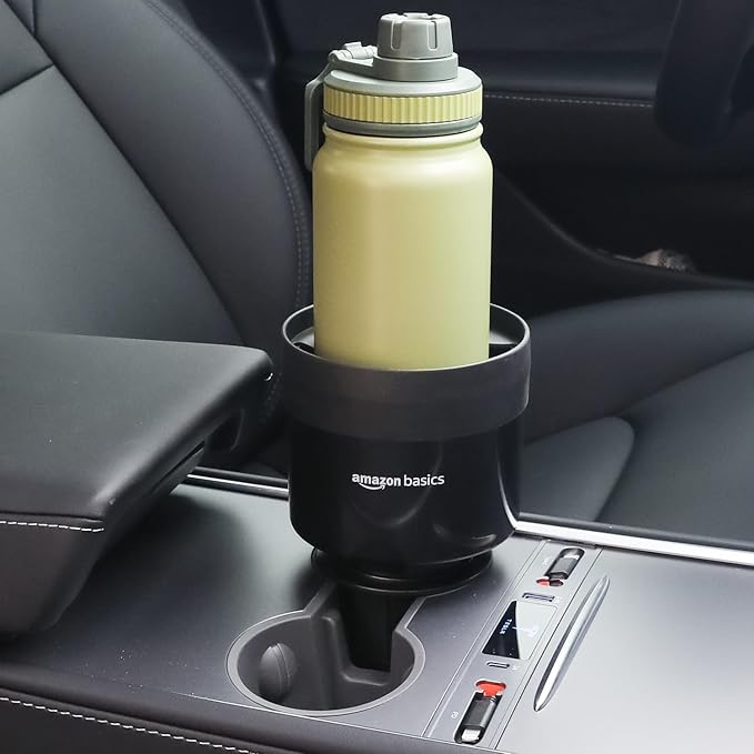 Car Cup Holder Expander with Adjustable Base, Securely Holds Large Bottles 3.4 to 3.8 in Diameter, Compatible with Yeti, Hydro Flask, Easy Installation, Black