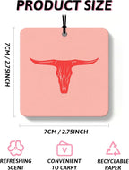 Boho Western Pink Orange Car Air Freshener 4 Pcs, Preppy Cow Skull Cactus Cowgirl Boots Square Hanging Air Freshener for Closet Drawer Books, Western Car Accessories Mirror Decor for Women