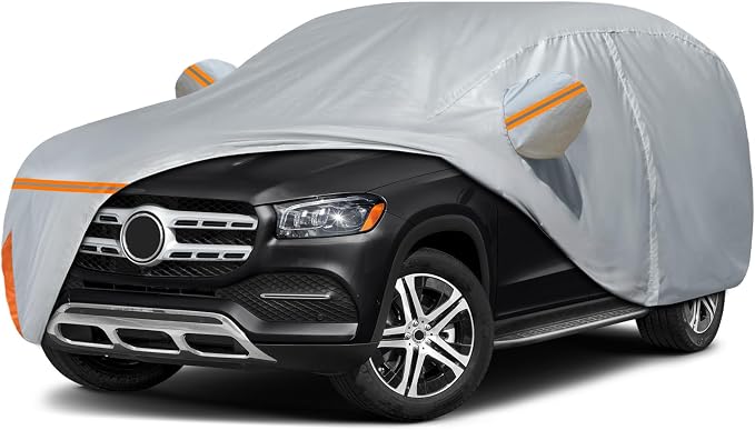 Car Cover for 2006-2026 Mercedes Benz GL/GLS Class 450 450d, Waterproof Custom-fit Sun Rain Dust Snow All Weather Protection Outdoor GLS Car Cover with Door Zipper and Cotton Lining-Gray