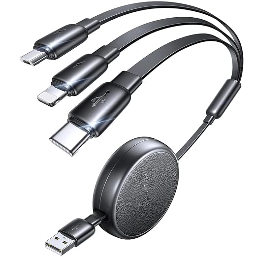 Multi Charging Cable, 3 in 1 Retractable Charging Cable, Retractable Car Charger with Type C/L/Micro USB Ports for iPhone 17 16 15 14 Pro/Samsung Galaxy S25/Kindle, Car Accessories for Women