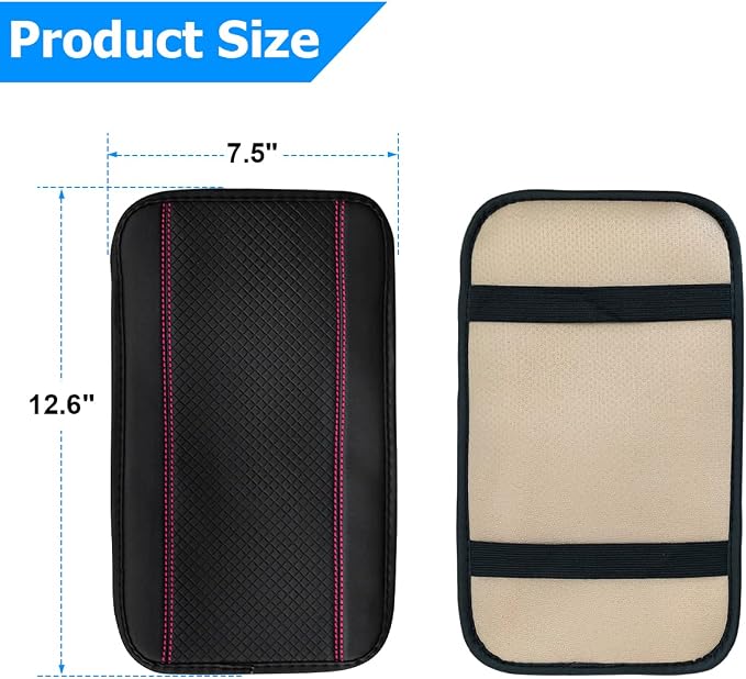 Car Armrest Storage Box Mat, Fiber Leather Car Center Console Cover, Car Armrest Seat Box Cover Accessories Interior Protection for Most Vehicle, SUV, Truck, Car (Black/Pink)