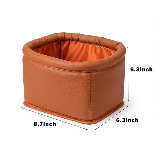 Leather Car Trash Can, Luxury Car Organizer, Leakproof Garbage Can for Car and Trucks, Orange