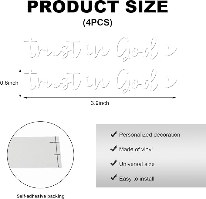 4PCS Trust in God Rearview Mirror Decals, Automotive Vinyl Rear View Mirror Decorative Stickers, Waterproof Trust in God Stickers for Car Truck Laptop, Car Accessories (White)