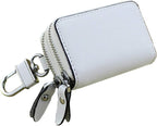 Key Fob Case Genuine Leather, Double Zipper Car Key Holder & Key Wallet with Keychain, Key Pouch for Purse Gift