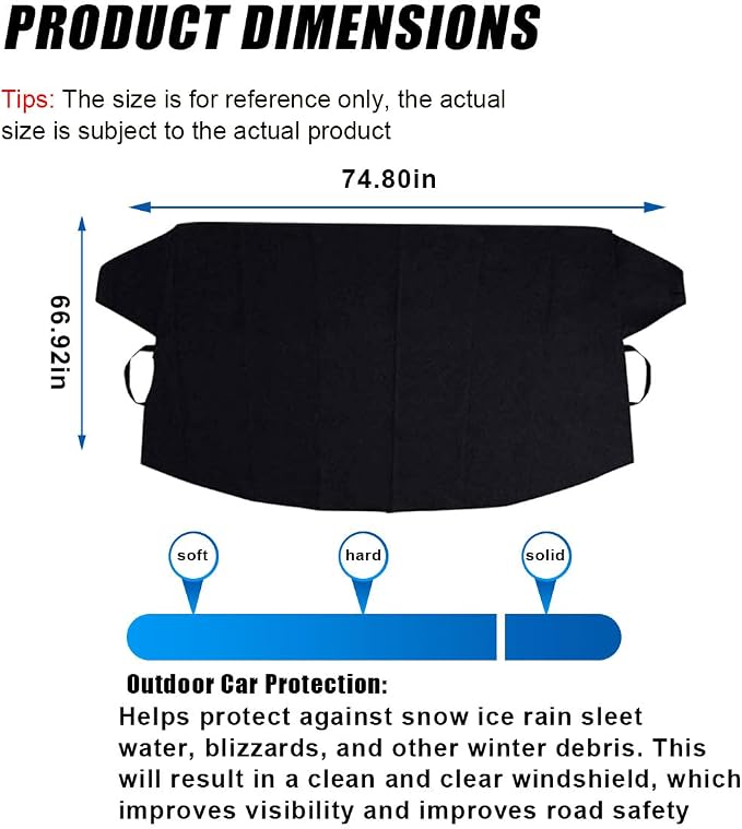 Car Front Windshield Snow Cover, 74×66 Inch Anti Ice Frost Windshield Protector, Windproof Oxford Front Window Cover, Winter Car Accessories for Cars, Trucks, SUVs, Lorries (Front Cover)