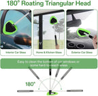 Windshield Cleaner Tool with Extendable Handle, Car Window Cleaning Kit for Inside & Outside Glass, Includes Microfiber Pads, Brush & Bottle (7 Pcs, Green)