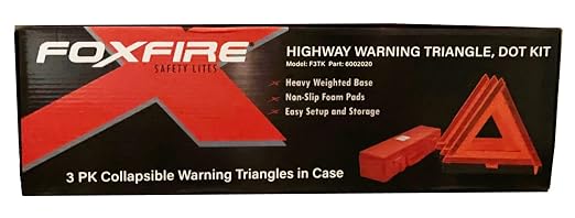 Roadside Emergency Reflective Warning Triangles with Carrying Case, DOT Approved, Weighted Base, 3 Pack, F3TK