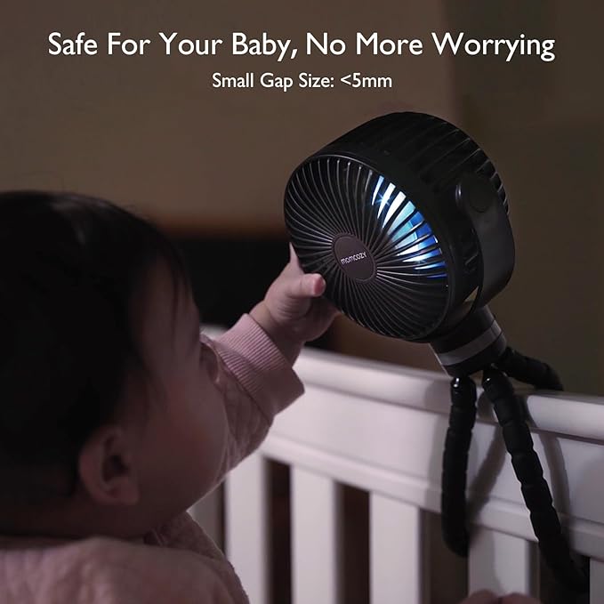 8000mAh Portable Stroller Fan | 27H Ultra-long Battery Life | Detachable 4 Speed 360°Rotate | 2 Modes LED Night Light, USB Rechargeable Handheld Cooling Fan for Travel, Car Seat, Bedroom