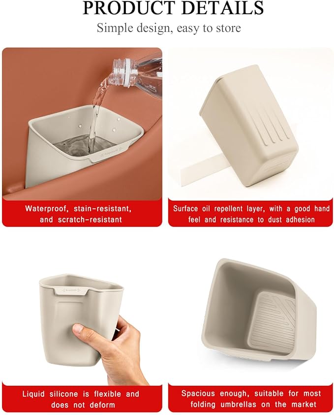 Car Interior Storage Box, Black Silicone Door Side Organizer with Umbrella Holder and Trash Can, Vehicle Accessory (Beige)
