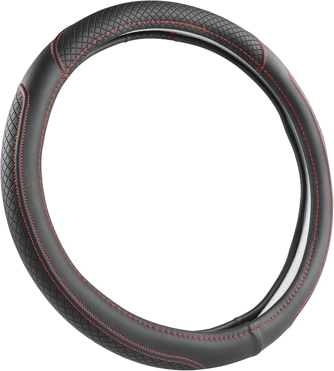 Customized Auto Car Steering Wheel Cover for Honda Accord Civic CR-V HR-V Pilot Fit Passport Odyssey 14.5-15inch(Black+Red Line-Standard Size)