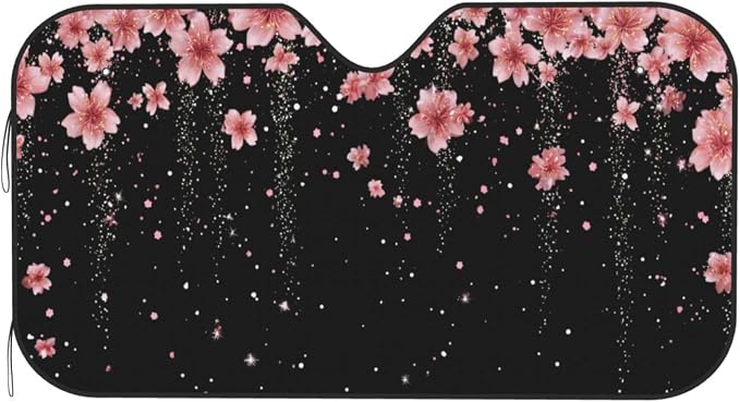 Windshield Sun Shade Black Blooming Cherry Flower Car Front Window Sunshade Cover for Truck SUV Blocks UV Rays Automotive Visor Interior Protector 55 x 30 inch