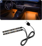 Car LED Strip Light, 24 LED RGB Auto Under Dash Interior Atmosphere Lights, USB Vehicle Decorative Lamp Ambient Night Light Strip, Lighting Kit Car Accessories (Orange)