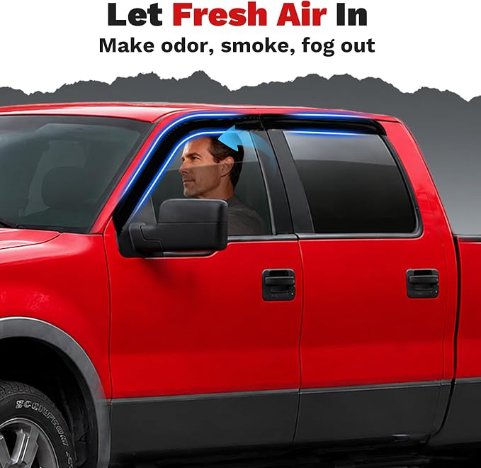 F150 Rain Guards - Window Visors for Ford F-150 SuperCrew 2004-2008, Outside-Mount Tape-On Side Window Wind Deflectors for F-150 Accessories, Vent Visors Shades Rainproof 4PCS
