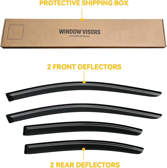 Window Visor for 2009-2015 Nissan Maxima, Out-Channel Rain Guards Shields Vent Deflector Shade Wind Dark Smoke 2010 2011 2012 2013 2014, Tape-On Outside-Mount, 4PCS