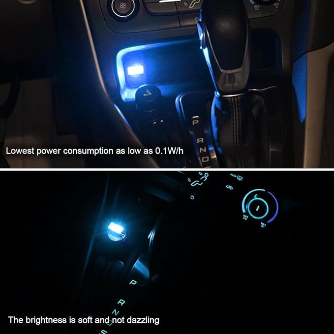 Car Interior Atmosphere Lamp, Plug-In USB Interface LED Vehicle Ambient Lighting Kit, Portable Mini Automotive Night Light Decoration Accessories, Universal for SUV, Sedan, Truck (Ice Blue)