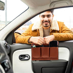 Car Window Armrest Storage Box: Leather Window Side Bag Organizer with Cushion Pocket Universal Front Car Door Armrest Pad Accessory for Vehicle Truck Console Elbow Support Brown