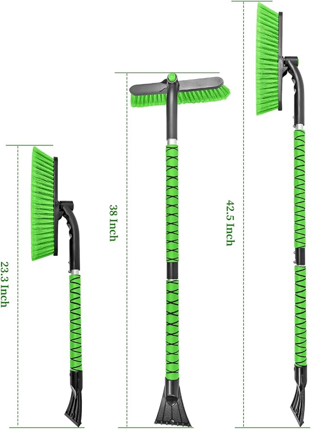 42.5 Inch Car Scraper Snow Brush, 12.6 Inch Large Brush Head with Ice Scraper for Window Windshield, Portable Snow Scraper for SUV Truck Vehicle RV Auto - Green