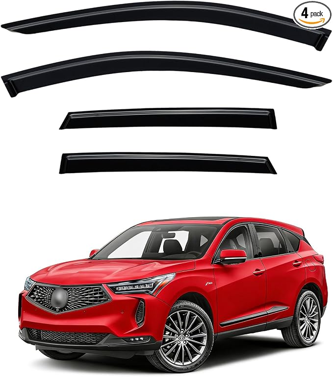Rain Guards for Acura RDX 2019-2026, Out-Channel Window Visor Shields Vent Deflector Shade Wind Dark Smoke 2020 2021 2022 2023 2024 19 20 21 22 23 24 25, Tape-On Outside-Mount, 4PCS