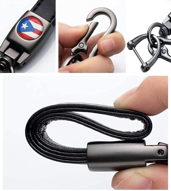 PR Flag Tire Valve Stem Caps and Genuine Leather Car Keychain Keyring Compatible with Puerto rico Flag Accessories (Puerto Rico)