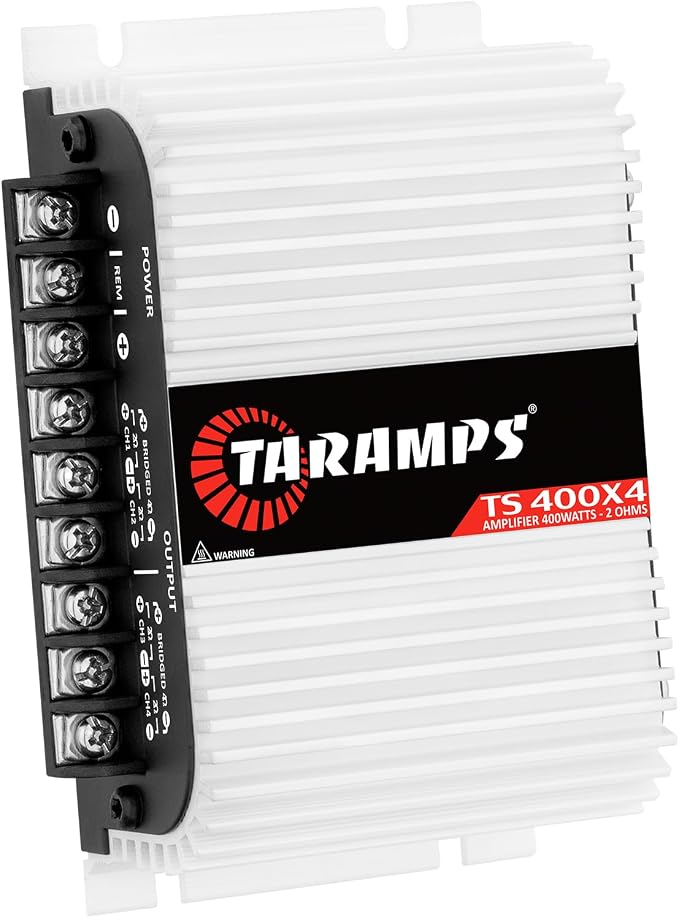 TS 400x4 400 watts RMS 4 Channels Full Range Car Audio Amplifier, 2 Bridged Channels, RCA Input Class D, Output Power, Multichannel Amplifier System, Small - TS400X4