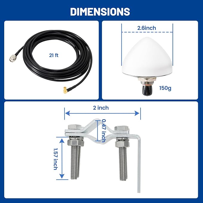 Sirius XM Satellite Radio Antenna, Mirror Tubular Mount Aerial with SMB Connector 21ft Extension Wire for Semi Truck RV Trailer Car Vehicle, High Gain Sirius XM Stereo Receiver Tuner Antenna