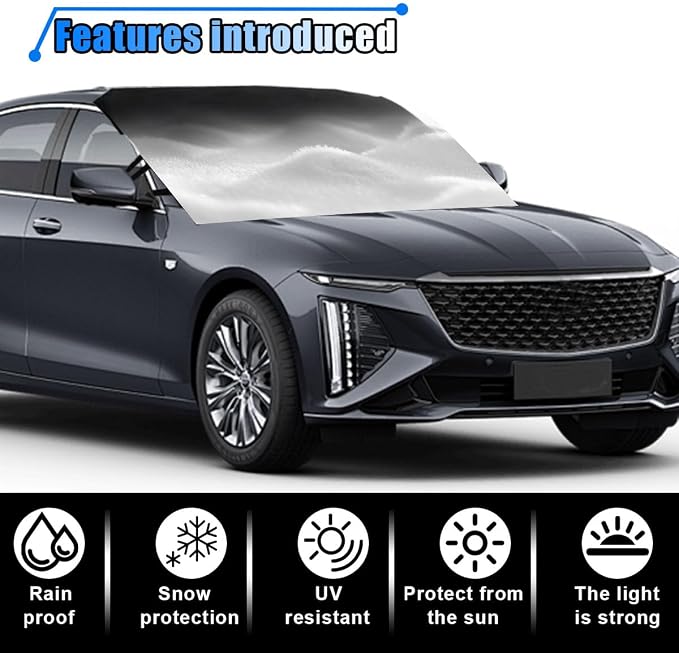 BDZMC Car Windshield Snow Cover, 69" x 42" Waterproof Scratch-Proof Frost Cover, 600D Oxford Windshield Protector with Double Straps, Side Mirror Covers, Winter Car Accessories for Most Cars