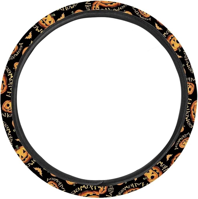 Pumpkin Pattern Car Steering Wheel Cover Soft Sweat Absorbing Non-Slip Steering Wheel Covers 15 inch Universal Fit Alomost Cars SUVs Truck Halloween Car Interior Decoration