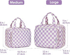 Travel Toiletry Bag for Women Large Hanging Makeup Bag Organizer Toiletries Bag for Full Size Essentials Accessories Cosmetics (Purple Checkerboard (Large))