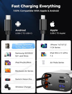 【Upgraded】 Retractable Car Charger 4 in 1, Fast Car Phone Charger with Cord 2.6ft, USB C and Apple Car Charger Adapter, Compatible with iPhone 17/16/15/15 Pro Max/14/13/12/11, Galaxy, Pixel