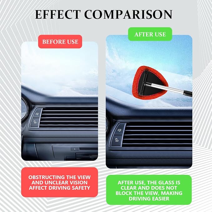19" Extra-Long Windshield Cleaner Tool, Auto Glass Wiper Brush Kit | Car Interior Detailing Cleaning Kit with Extendable Handle and 4 Reusable Microfiber Pads, Car Window Cleaner, for Cars