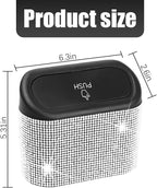 Bling Car Trash Can with Lid, Crystal Rhinestones Leakproof Auto Garbage Hanging Container Bin, Multipurpose Diamond Dustbin Storage Organizer, Universal Vehicle Accessories (White)