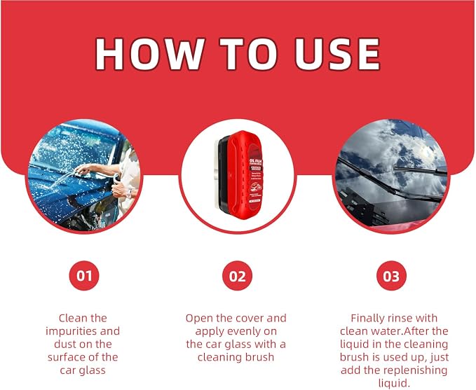 Oil Film Cleaning Brush for Windshield,Improves Driving Visibility(3PCS) | Rain Repellent Windshield Cleaner Tool , Anti-Rain Coating,Windshield Cleaner,Kit with Supplements & Towel