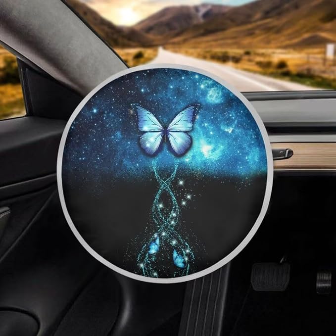 Car Steering Wheel Sun Shade Cover for Summer Heat-Resist Aluminum Foil Universal Steering Wheel Cover for Car Truck SUV Van, Butterfly Pattern