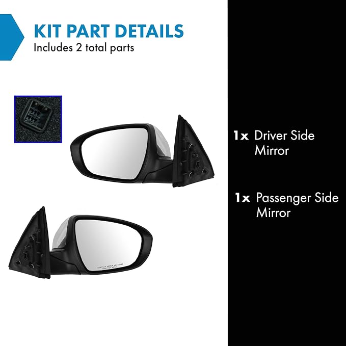 2 Piece Driver and Passenger Side Mirror Assembly Set Electric Adjustment Heated No Memory Chrome Compatible with 2012-2013 Kia Optima KI1320169 KI1321169