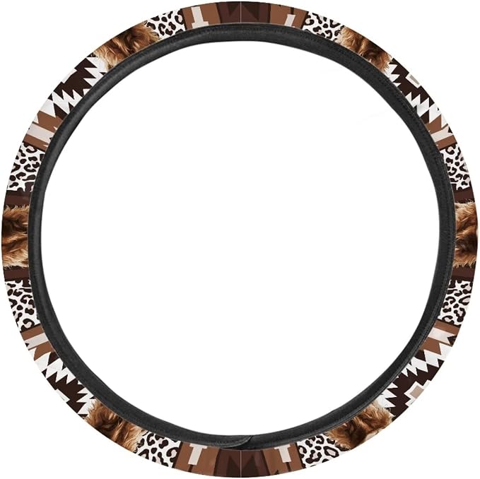 Steering Wheel Cover Fit Most Car SUV Van Truck American Tribal Geometric Sunflower Cow Pattern Car Wheel Protector Wear-Resistant Auto Wheel Cover Automotive Accessories