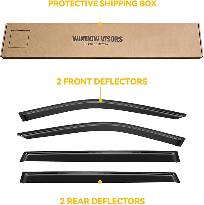 Window Visor for Toyota Highlander 2020-2025, Rain Guards Shields Vent Deflector Shade Wind Dark Smoke 2021 2022 2023 20 21 22 23 24 25, Tape-On, 4PCS