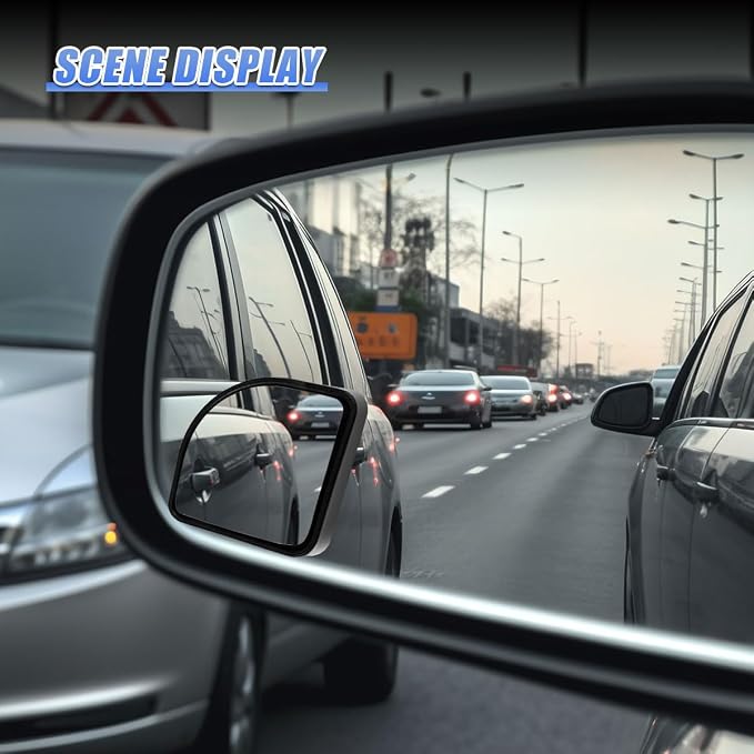 2PCS Car Fan Shaped Blind Spot Mirrors, HD Glass Wide Angle Car Side Mirrors with Housing, Self-Adhesive Adjustable Convex Rearview Mirror, Vehicle Parking Safety Accessories (Black)