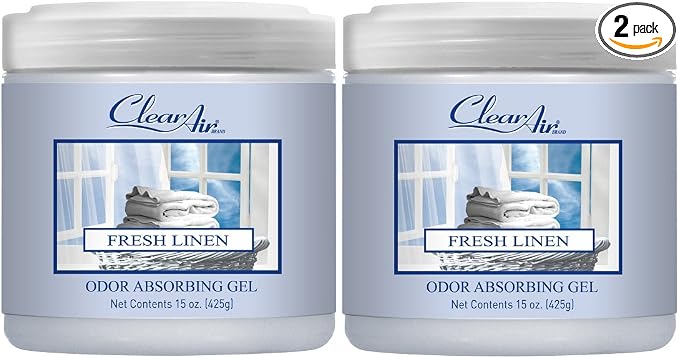15oz Gel Odor Eliminator - Absorb & Remove Strong Odors from Pets, in Bathrooms, Basements, Garage, Cars, RVs & Boats - Eliminate Tough Odors with Essential Oils (Fresh Linen, 2-Pack)