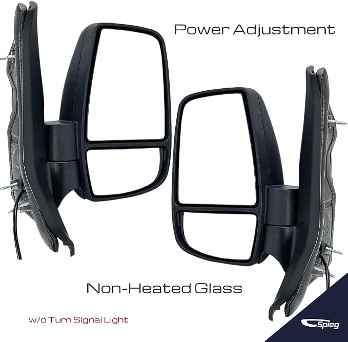 Side Mirror Set for 2015-2019 Ford Transit 150 250 350 HD Cargo Van | Pair Side View Mirror Assembly with Power Adjustment Non-Heated Short Arm | Textured Black 6 Pins FO1320551 and FO1321600