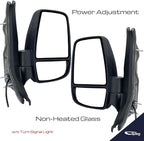 Side Mirror Set for 2015-2019 Ford Transit 150 250 350 HD Cargo Van | Pair Side View Mirror Assembly with Power Adjustment Non-Heated Short Arm | Textured Black 6 Pins FO1320551 and FO1321600